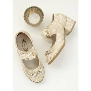 Joyfolie Tribeca Cream Lace Block Heel Booties - Elegant!